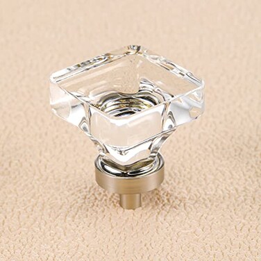 coolnews 16 Pack Glass Cabinet Knobs Square Crystal Dresser Drawer knobs Kitchen Knobs and Pulls Brushed Nickel