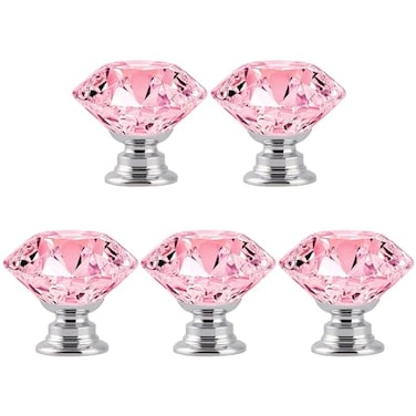 MDPLY 5 Pcs Crystal Cabinet Knobs 30mm Pink Diamond Decorative Pulls Handles for Drawer Dresser Kitchen Cabinets Wardrobe Bathroom Cabinet Desk YL00008 Pink