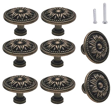 M MIMHOOY Vintage Flower Shape Cabinet Drawer Knobs Antique Bronze Dresser Drawer Handles 8 Pcs Flower Shape