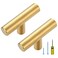 Ravinte 5 Pack Gold T Bar Cabinet Knobs 2 Inch Dresser Knobs Brushed Brass Single Hole Drawer Knobs Cabinet Handles