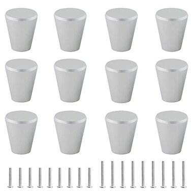 Uenhoy 12 Pack Silver Aluminum Alloy Drawer Knobs Cone Shaped Solid Cabinet Cupboard Dresser Drawer Knobs