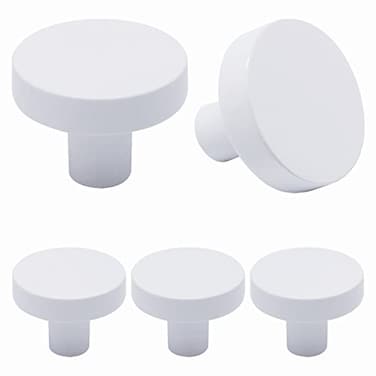 YuGtcen Cabinet Knobs 5 Pack Kitchen Cabinet Knobs Inway Zinc Alloy Drawer Pulls and Knob Furniture Hardware Modern Round Knobs for Kitchen Cupboard Dresser Drawer Closet Door White 5