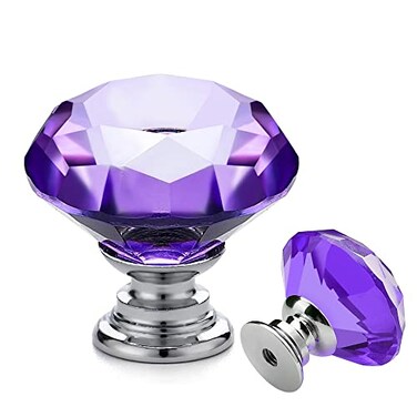 Ravinte 10 Pack Purple Crystal Knobs for Dresser Drawers Glass Cabinet Knobs Diamond Shaped Drawer Knobs 30 mm Knobs with Silver Base