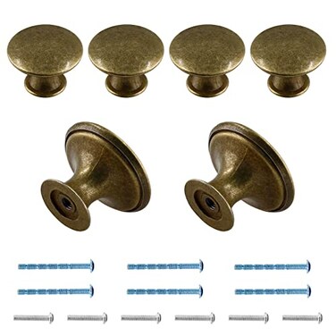 Cionyce 6 Pcs Brass Cabinet Knobs Metal Drawer Knobs Round Dresser Handle Knobs 118 Diameter Kitchen Cabinet Knobs Hardwarewith Mounting Screws