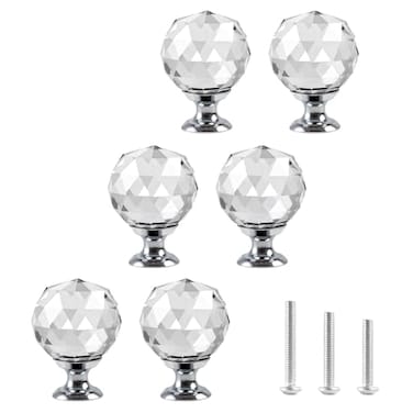 OctinPris Crystal Cabinet Knobs 6 Pack BallShape Diamond Crystal Drawer Knob Clear Glass Pull Dresser Knobs 30mm for Kitchen Bathroom Closet Door