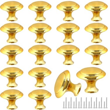 Romeda 18Piece Drawer Knobs 30mm Golden Cabinet Knobs and Pulls for Dresser Kitchen and Cabinet Drawers