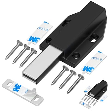 Tonitrui Magnetic Push Latch Without Nail Installation Heavy Duty Magnetic Touch Latches for Large Door Push Release Latch Kitchen Drawer Push Catch Press Out Latch Black 2 Pack