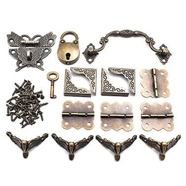 Aifeier ET Mini Bronze Antique Padlock Butterfly Hasp Latch Box Corner Protectors Retro Handle and Butterfly Hinge Hardware Accessories for Wooden Box and Jewelry Box