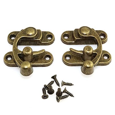 RuiLing 1 Pair Bronze Mini Swing Arm Clasp Latch Vintage Style Left Right Toggle Hasp Hook Metal Catch Curved Buckle for Suitcase Jewelry Box Toolbox 33x28mm