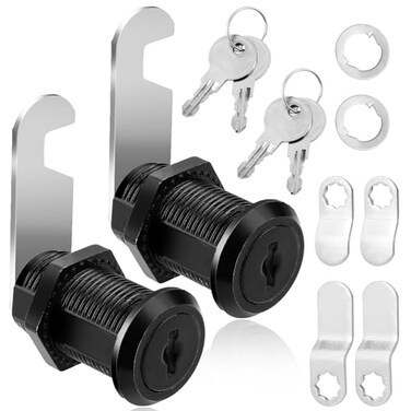 KALIONE 2 Pack Cabinet Lock Black File Cabinet Drawer Lock Replacement Key Locks Cam Locks with Keys 112 Inch for Drawers File Cabinets Mailbox RV Storage Tool Cart