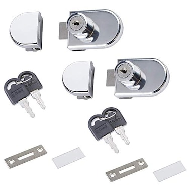 Lizipai 2 Pack Double Glass Cabinet Showcase Lock Double Door Single Open Wine Cabinet Lock for Showcase Mall Display No Drill