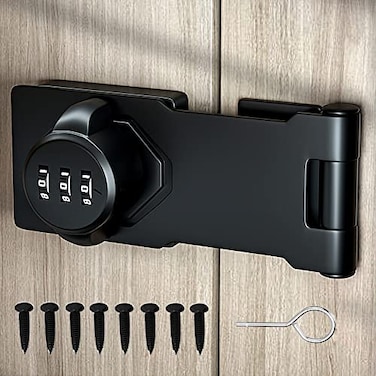 GDFOX Mechanical Password Rotary Hasp Locks Door Security Slide Latch Lock for Small Doors Cabinets Barn Door Bathroom Outdoor Garage Garden Black