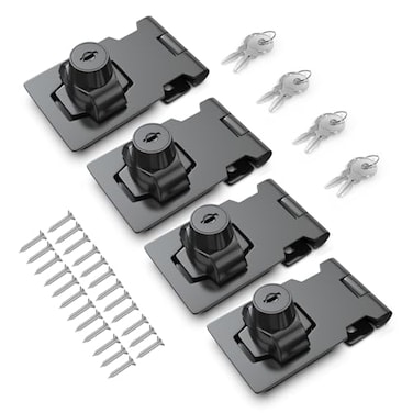 I-EASYDWW IEASYDWW 25 Inch Keyed Hasp Lock for Cabinets Small Doors Twist Knob Design Heavy Duty Zinc Alloy with ChromePlated Iron Includes Keys Screws Black 4 Pack