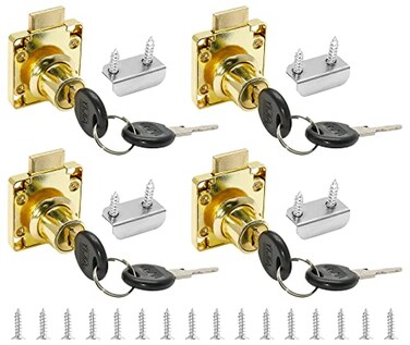 Jiozermi 4 Packs Drawer Lock with Keys Desktop Lock with 08422mm Length Cylinder Cam for Drawer Cabinet Wardrobe Office Desk Letter Box Gold