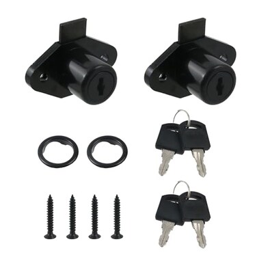 MY MIRONEY 2PCS Black Drawer Lock with Keys Hardware Furniture Cabinet Lock with 89 Length Cylinder Cam for Home and Office