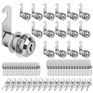 Pertinel Cam Locks Cabinet Locks Keyed Alike 118 Length Cylinder Secure Files Drawers RV Storage Locks Replacement Set Zinc Alloy Chrome Finish 118 Inch 16Pcs