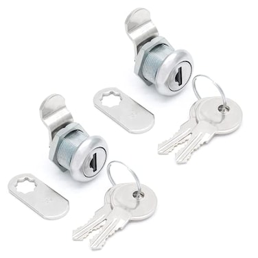 Qjaiune 2 Pack Cabinet Cam Lock with 58 Inch Cylinder Offset Straight Cam Thumb Locks Tool Box Lock Replacement RV Locks for Storage Door File Drawer Dresser Mailbox Nickel Finish