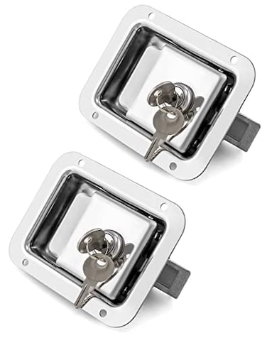 QWORK Stainless Steel RV Trailer Door Lock Paddle Latch Heavy Duty Flush Mount Locking Handle with Key Resistant Replacement for Toolbox Camper Electrical Cabinet Trailer Doors