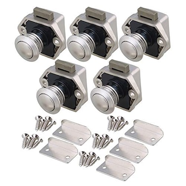 RDEXP Push Button Keyless Locks Latch Knob Cupboard 2cm079in Mounting Hole for RV Drawer Cabinet Door Thickness 1518cm Set of 5