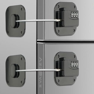 AzdBvae Refrigerator Lock Heavy Duty Fridge Lock Combination Lock for Fridge Cabinets Window Drawers and Child Safety Keep Cat Away No Drilling Easy Install No Keys Needed 2 Pack Black