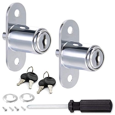 TIHOOD 2PCS Push Plunger Lock with 1pc Slotted Screwdriver 34inch19mm Cylinder Diameter Zinc Alloy Chrome Finish