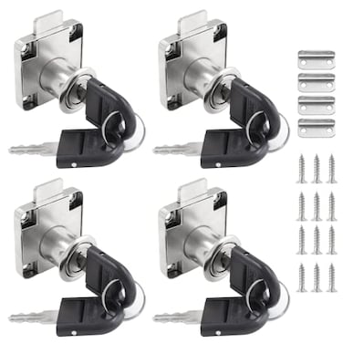 Unlorspy 4 PCS Cylinder Cupboard Drawer Lock Drawer Lock with Keys Opening Diameter 075inch19MM Furniture Hardware Locks for Drawer Cabinet Cupboard Household Office Mailbox Drawer Silver