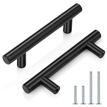 Probrico 12 Pack 3 Inch Hole to Hole Black Kitchen Cabinet Pulls Modern Bedroom Drawer Pull T Bar Handle Dresser Pulls 5 Inch Total Length