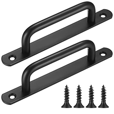 Fulushouxi 2 Pcs Barn Door Handles Sliding Door Pull Handles Stainless Steel Closet Cabinet Door Handles Pulls with Plates for Cupboard Cabinet Wardrobe Drawer Shed Pull Handles 192mm756 inch Black