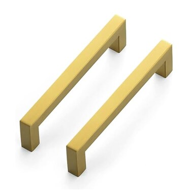 Ravinte Hardware 5 Pack Brushed Brass Cabinet Pulls 5 Inch 128 mm Hole Center Cabinet Handles Square Kitchen Hardware for Doors Drawers Cupboards Gold Stainless Steel 55 Inch Overall Length