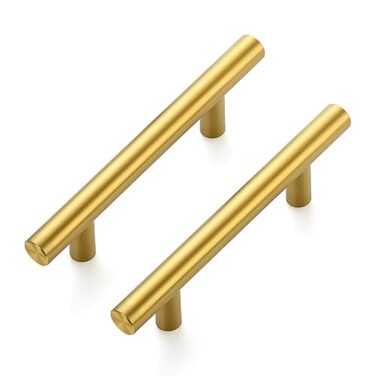 Ravinte Hardware 5 Pack Cabinet Handles with 3 Inch 76mm Hole Center Brushed Brass Cabinet Pulls Stainless Steel Drawer Pulls Kitchen Knobs for Dresser Drawer 5 Inch Overall Length