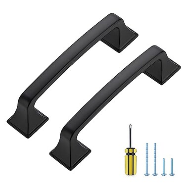 Ravinte Hardware 5 Pack Kitchen Cabinet Handles 334 Inch Hole Center Black Cabinet Pulls Solid Suqare Foot Drawer Pulls for Kitchen Cabinet Door Handles Matte Black Arch Dresser Handles for Cabinets a