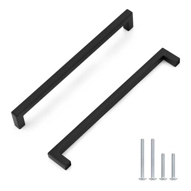 Probrico 5 Pack Black Kitchen Cabinet PullsStainless Steel 10inch Hole Centers Cabinet HandlesSquare Corner Bar Black Dresser Drawer Pull Handles
