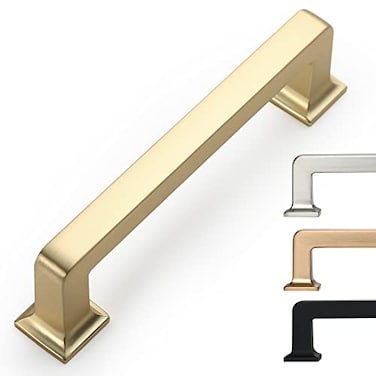 9BUILD 6 Pack 375 Inch Cabinet Handles Brushed Brass Gold Pulls for Kitchen Cabinets