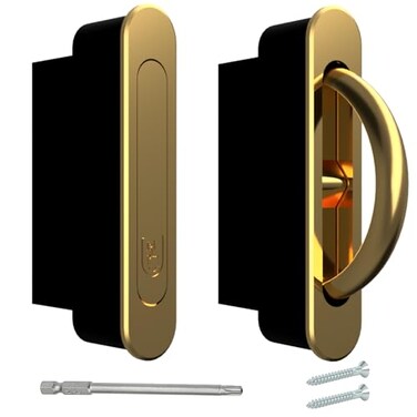 AlloyTech Pocket Door Pull Swivel Handle with Concealed Hardware and Quick Install Kit No Kit Brass