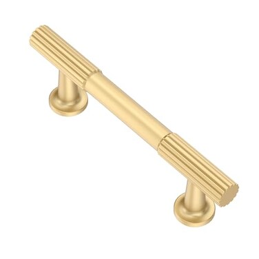 Alzassbg Cabinet Pulls Brushed Gold Ridged Bar Handles 3 Inch76mm Hole Centers Kitchen Handles for cabinets 10 Pack AL3095MGP