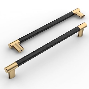 Amerdeco 10 Pack Matte Black and Gold Knurled Cabinet Pulls 10 Inch Hole Center Kitchen Cabinet Handles for Drawer Cupboard and Wardrobe ZH0038