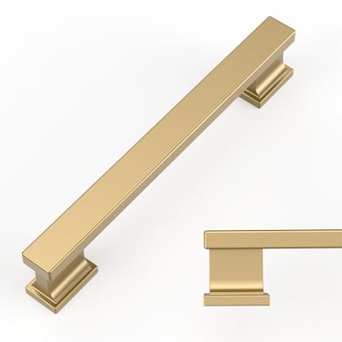Amerdeco 6 Pack Champagne Bronze Cabinet Pulls 5 Inch128mm Hole Center Kitchen Cabient Hardware Brushed Brass Cabinet Handles Gold Drawer Pulls ZH00013