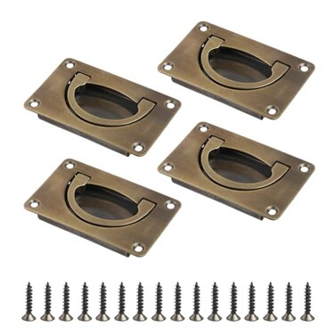 Antrader Boat Ring Hatch Pull Flush LiftBoat Flush Hatch Lift Ring Pull Handle Home Furniture Recessed Handle with ScrewsBronze4Pcs