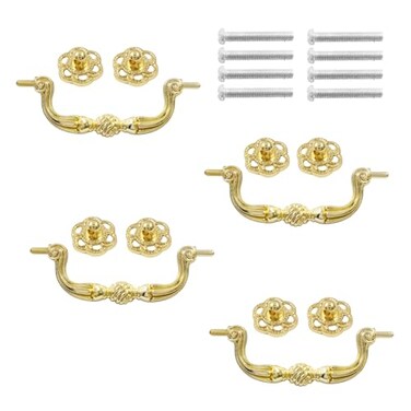 Aracombie 4 PCS 120mm Drop Bail Drawer Pulls Gold Pulls Kitchen Cabinet Handles Modern Dresser Handles Furniture Pulls Cupboard Door Handles for Wardrobe Cupboard Nightstands Closets