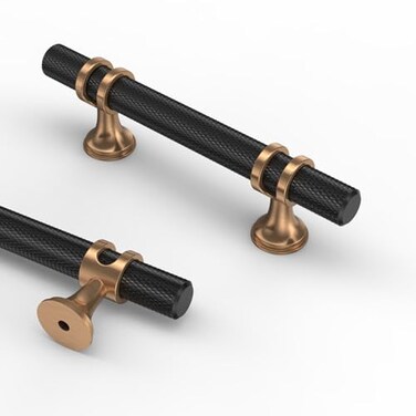Asidrama 10 Pack 3 Inch76mm Knurled Matte Black and Champagne Bronze Kitchen Cabinet Handles Cabinet Pulls Kitchen Cabinet Hardware Cupboard Handles Drawer Pulls