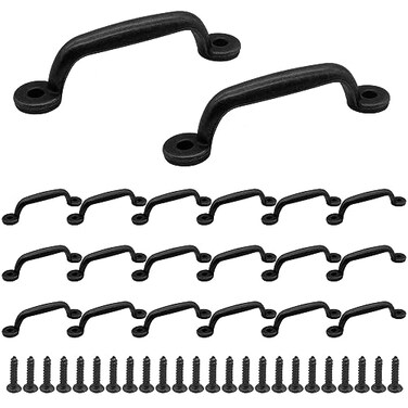 Auvotuis 10Pcs Black Barn Door Handles Zinc Alloy Gate Pull Sliding Door Handles for Cabinet Drawer and Closet295 Inch Hole to Hole 354 Inch Total Length