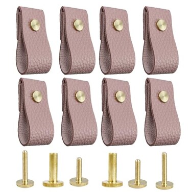AUXBC 8PCS Pink Leather Drawer Pulls Modren Leather Pulls Handles Soft Leather Cabinet Pulls knobs Leather Furniture Pulls or Cabinet Doors Drawers Closet
