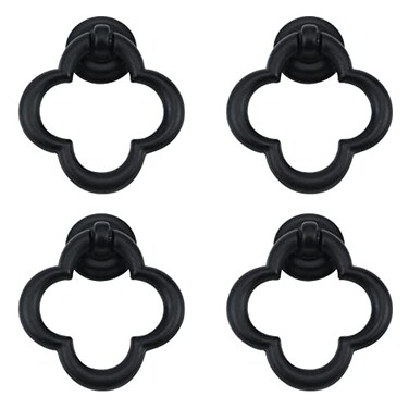 Bitray Drop Ring Pulls Matt Black Fower Shape Single Hole Cabinet Knobs for Closet Cupboard Wardrobe 4pcs