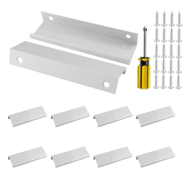 Bivethoi 10 Pcs Finger Edge Pull Handles Silver 80mm315 Length Aluminum Alloy Hidden Right Angle Edge Pulls for Home Kitchen Door Drawer Cabinet 212 Hole to Hole
