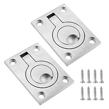 BokWin 2Pcs Flush Pull Ring Handles 25 x 18 Hidden Recessed Furniture Handle 304 Stainless Steel Recessed Boat Hatch Latch Cabinet Flush Mount Lifting Ring Pull Handle