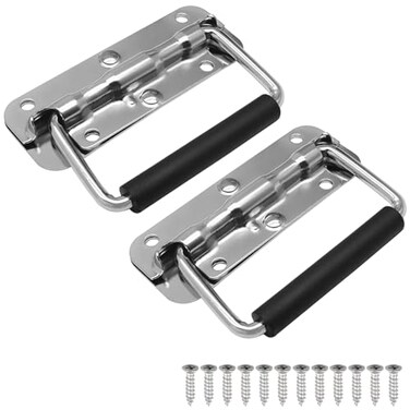 Bonsicoky 2 Pcs 433 Spring Loaded Handle with Rubber Grip Surface Mount Chest Handle for Trunks Crates Storage Boxes Silver