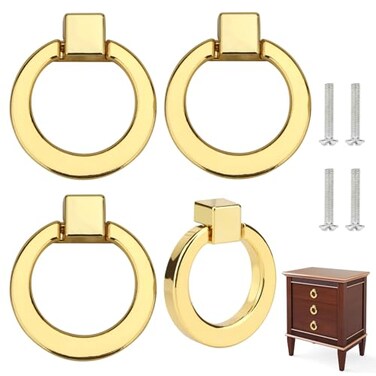 Brosay Drop Ring Drawer Pulls Antique Round Cabinet Ring Pulls Dresser Brushed Gold Cabinet Pulls for Furniture Hardware Cupboard Closet Door Handle 4Pcs Gold