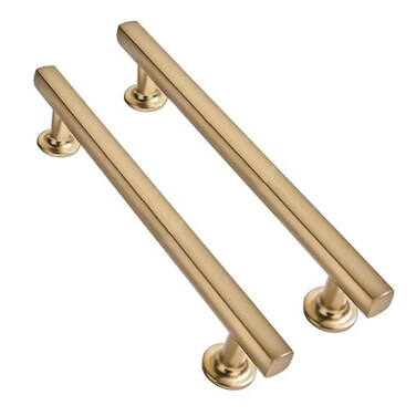 CABDM 5 inch 128mm 2 Pack Brushed Brass Cabinet pulls Solid HeavyDuty Handles Hardware for Kitchen Badroom Drawer Square Pulls Cupboard Cabinets