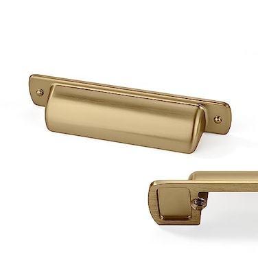 CABDM 6 Pack Brass Cup Pulls 376mm Center to Center Drawer Pulls Brushed Brass Cabinet Cup Pulls Kitchen Cabinet Hardware Brushed Gold Cabinet Handles Bin Cup Drawer Handles Gold Knobs
