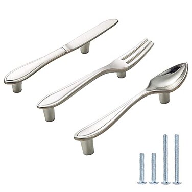 AchNau CENGOOD 3Pack Cabinet Pulls Spoon Knife Fork Shape Door Handles Hole Center 3 Silver